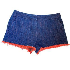 Trina Turk  | Tweed Navy with Neon Orange Fringe Hem Shorts  | Size 10